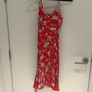 Red and White floral midi dress
